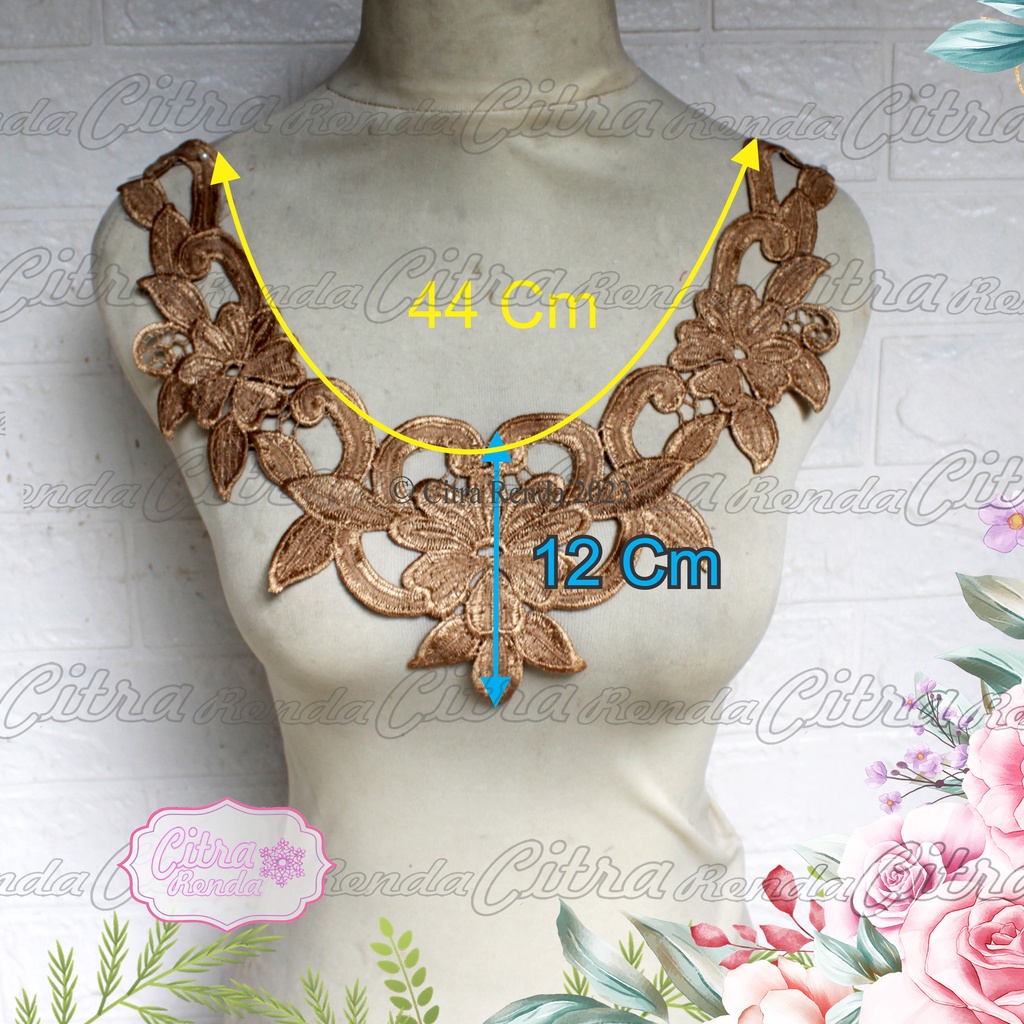 (Per Pcs) AP491 Kerah Bordir / Aplikasi Leher / Renda Leher Cokelat