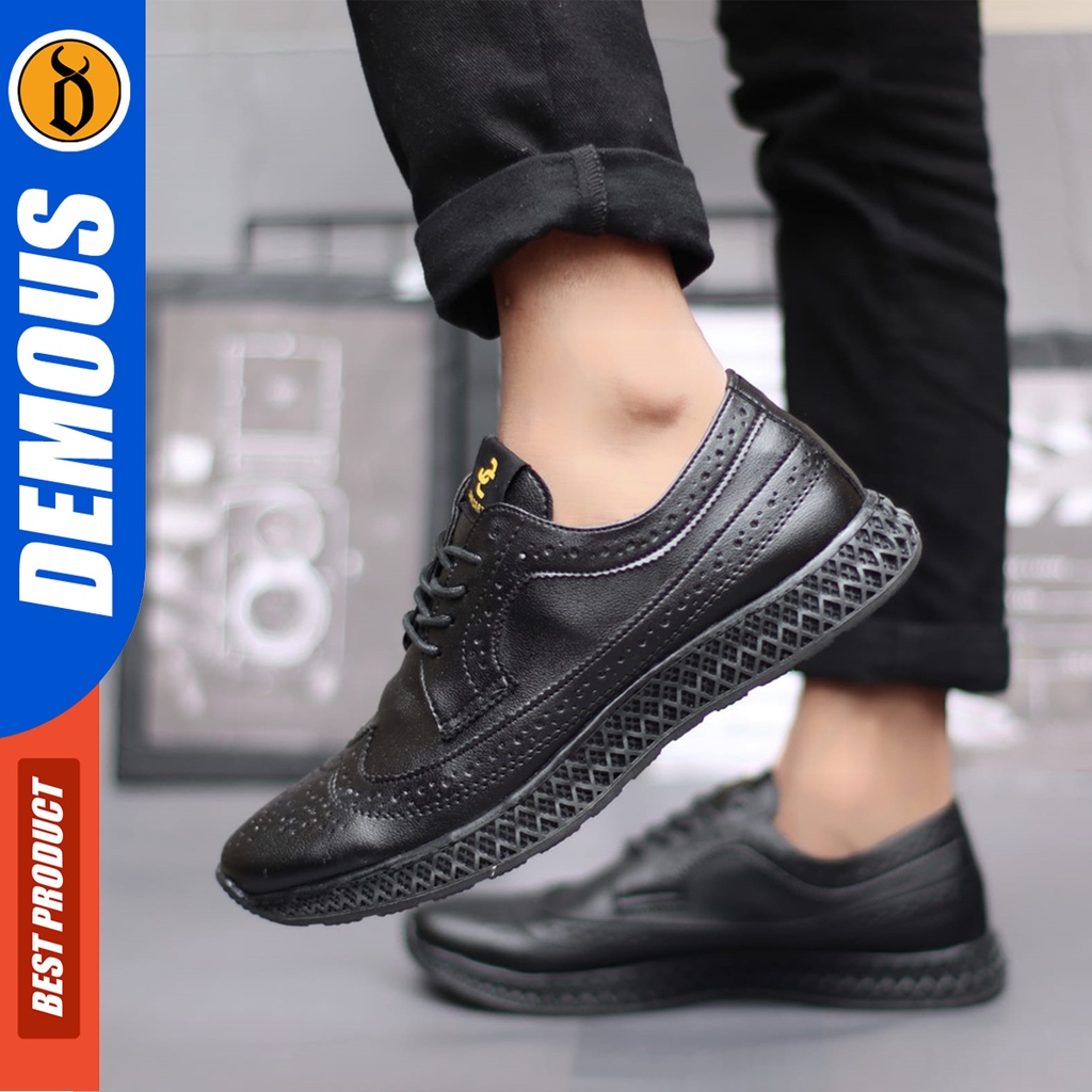 DEMOUS Ivory - Sepatu Sneakers Pria Hitam Kerja Casual