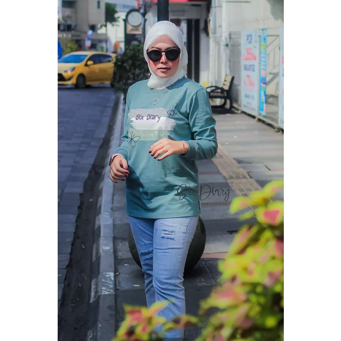 Baju Wanita Fashion wanita Kaos Wanita Atasan Wanita/KAOS SIX DIARY/Kaos Lengan Panjang Wanita MOTIF