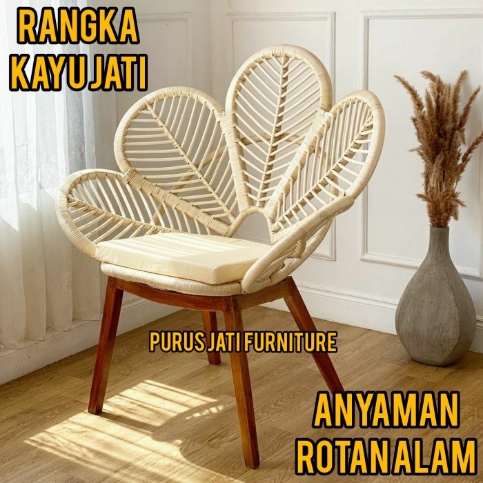 PJ1 Kursi Backdrop Dekorasi Pelaminan Kursi Foto Dari Rotan Kombinasi Jati - TANPA BUSA