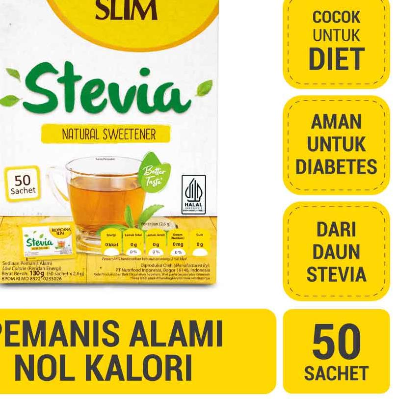 

☄ Tropicana Slim Sweetener Stevia 50 sachet - Pemanis Alami untuk Batasi Gula ❅