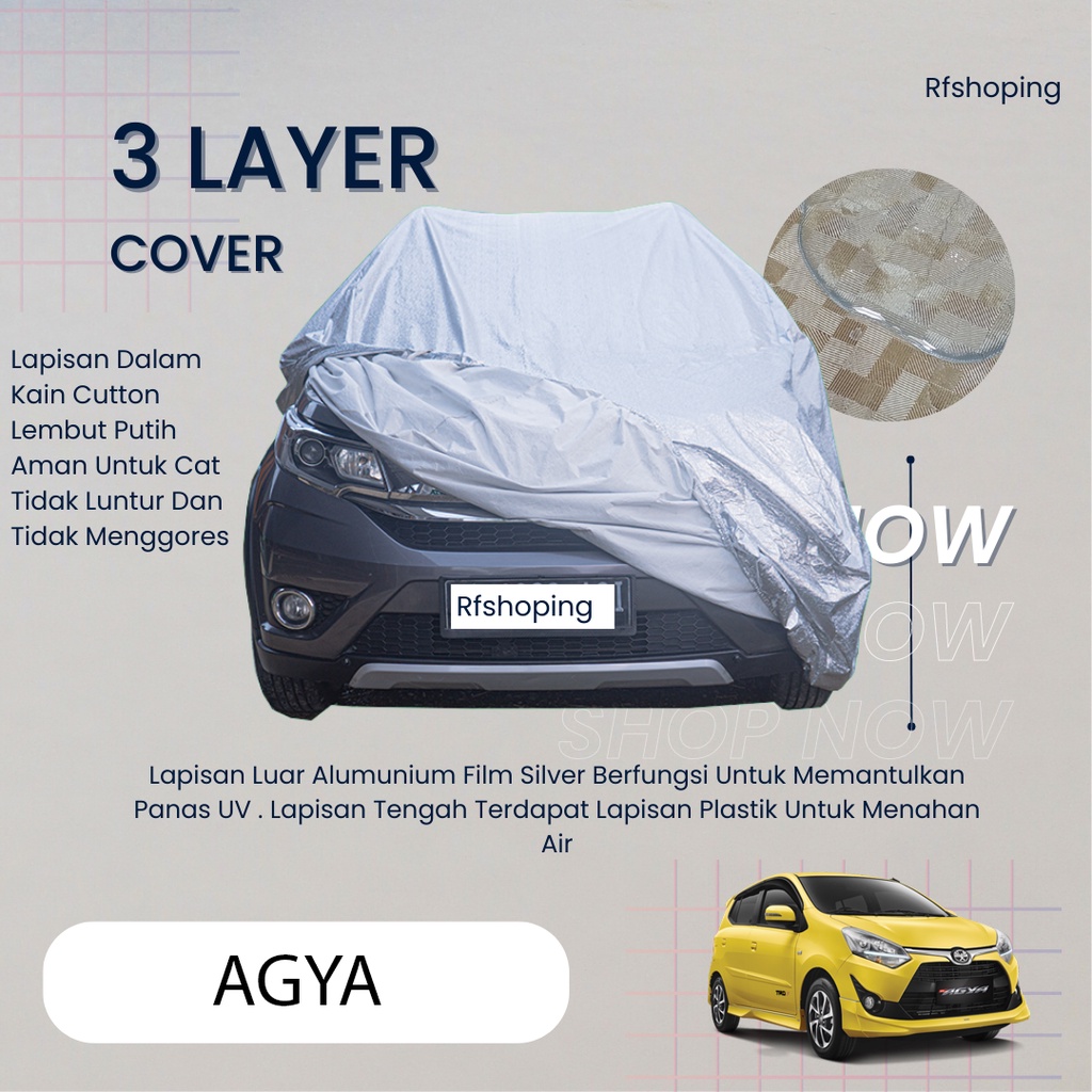 3 Lapis Cover Mobil Agya Sarung Mobil Agya Outdoor 3 layer Anti air Anti Luntur Mobil Putih