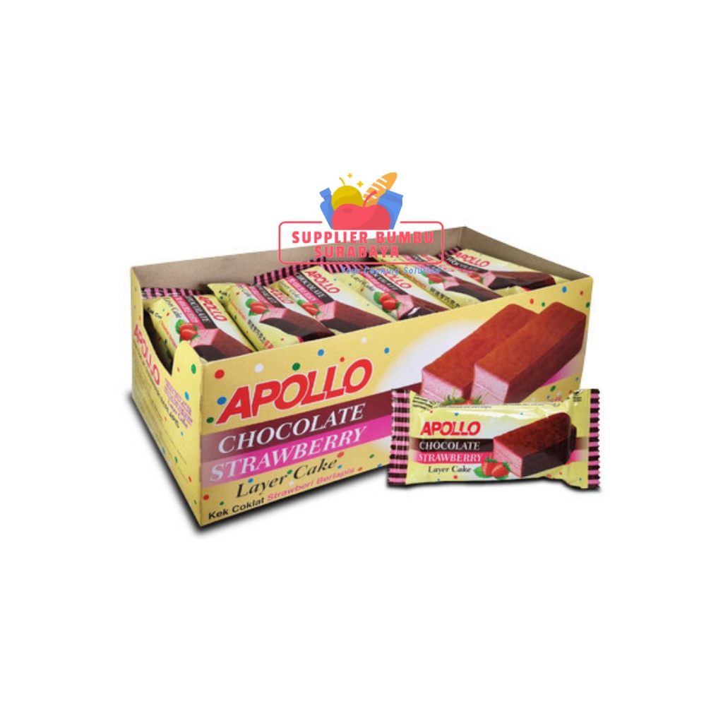 Apollo Layer Cake Kue Bolu Chocolate Strawberry Blueberry Pandan Cocoa Box 24 pcs