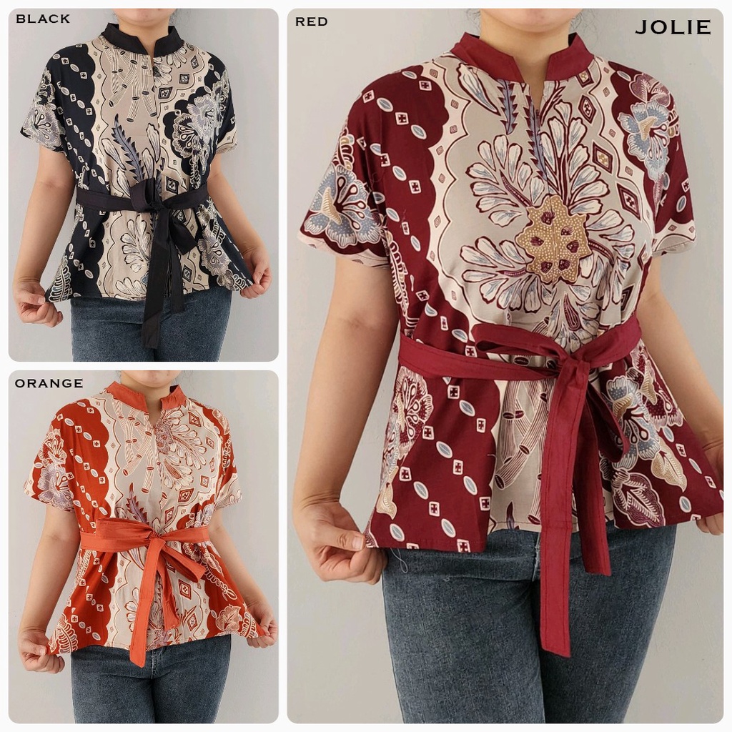 Evercloth Jolie Atasan Batik Wanita Lengan Pendek Jumbk Blouse Wanita