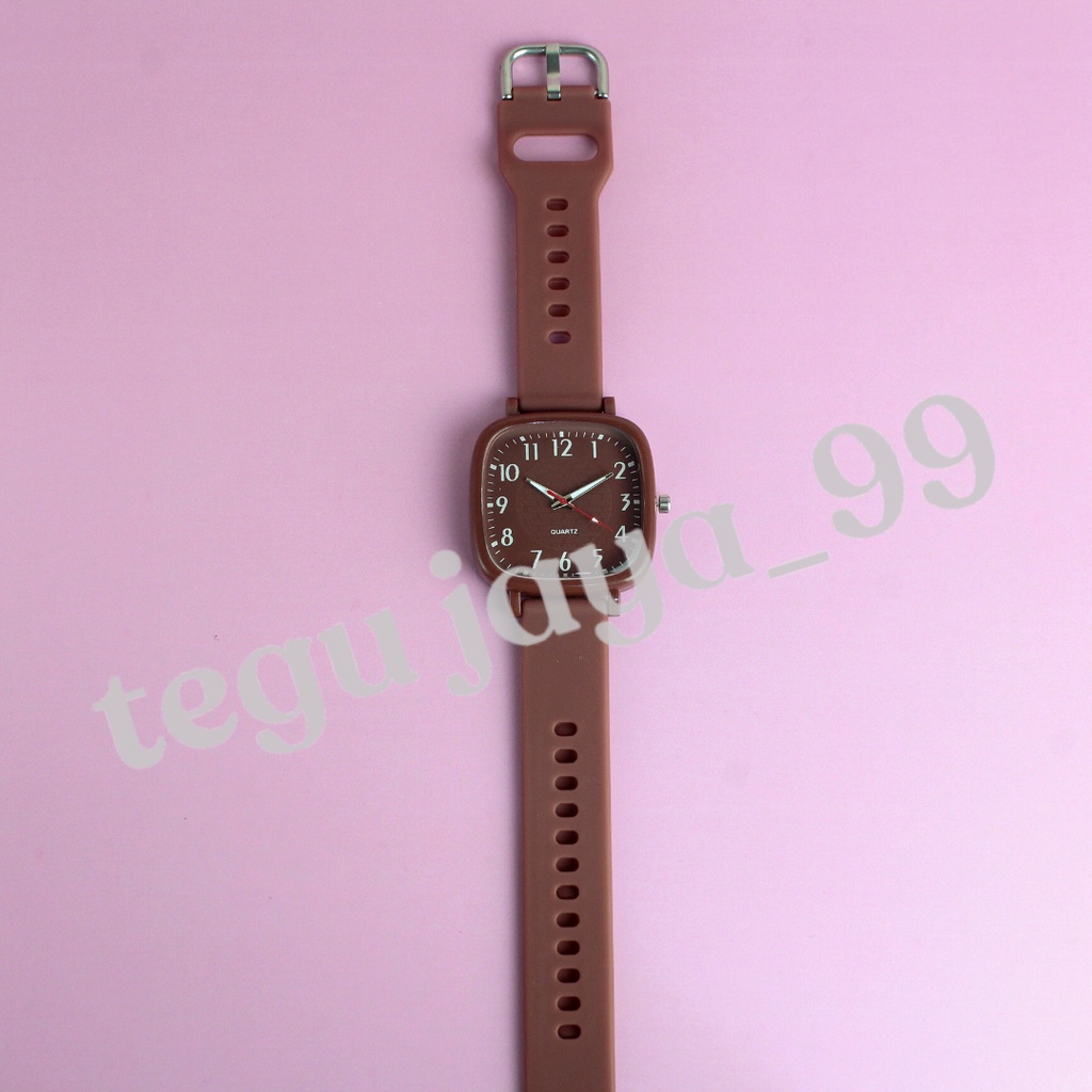 JAM TANGAN FASHION WANITA KOTAK STRAP RUBBER PREMIUM TERBARU TE1058