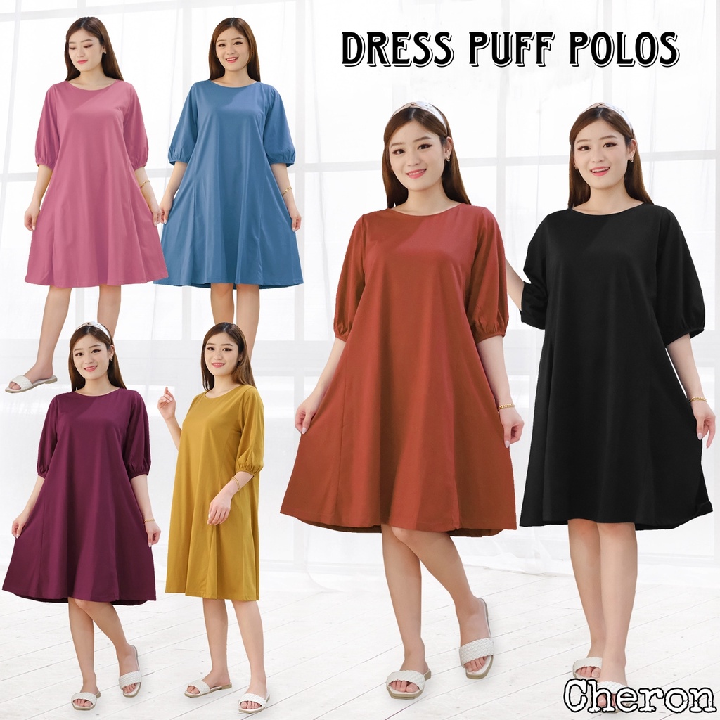 CHERON 23124 - Dress Puff Polos Wanita Lengan Pendek Pakaian Perempuan Home Dres Mini Rample Baju At