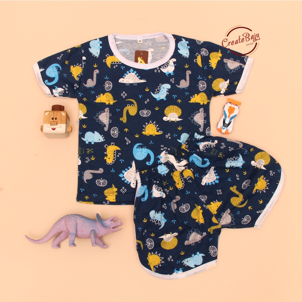 SETELAN ANAK MOTIF DINO WARNA SETELAN ANAK POLOS UNISEX LENGAN PENDEK