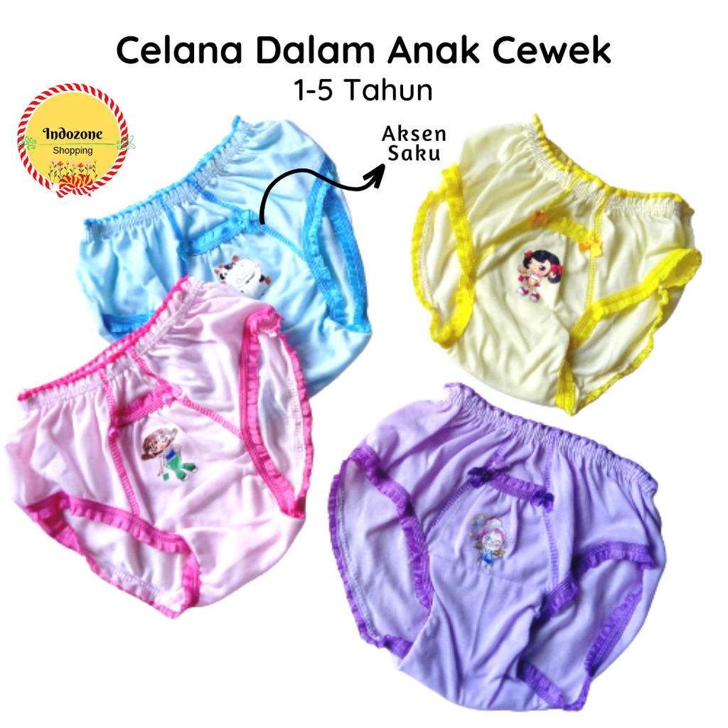 Celana Dalam Anak Perempuan 3-4 Tahun CD Anak Cewek Saku Size 3L