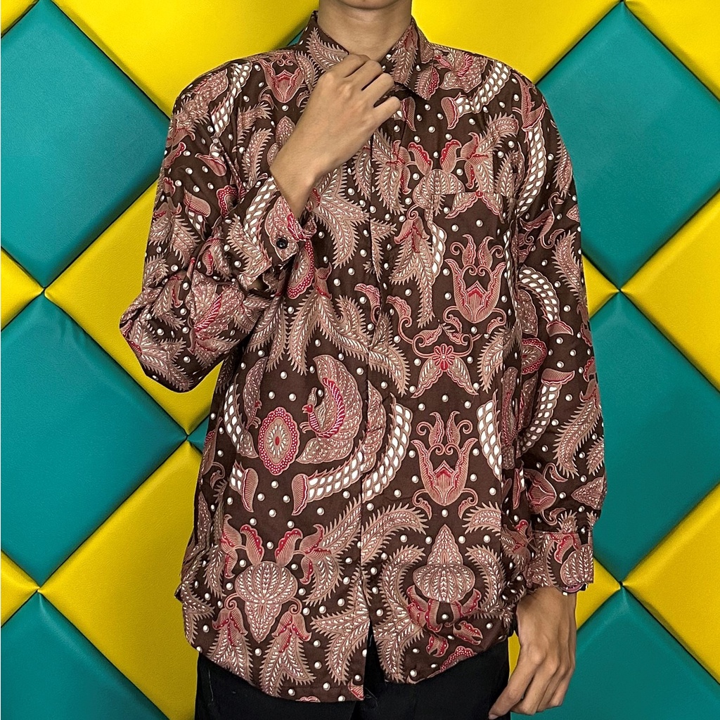 BSWART Batik HRB026 kenongo kemeja panjang anjani biru Pekalongan M L XL Batik Pria MURAH Modern Grosir