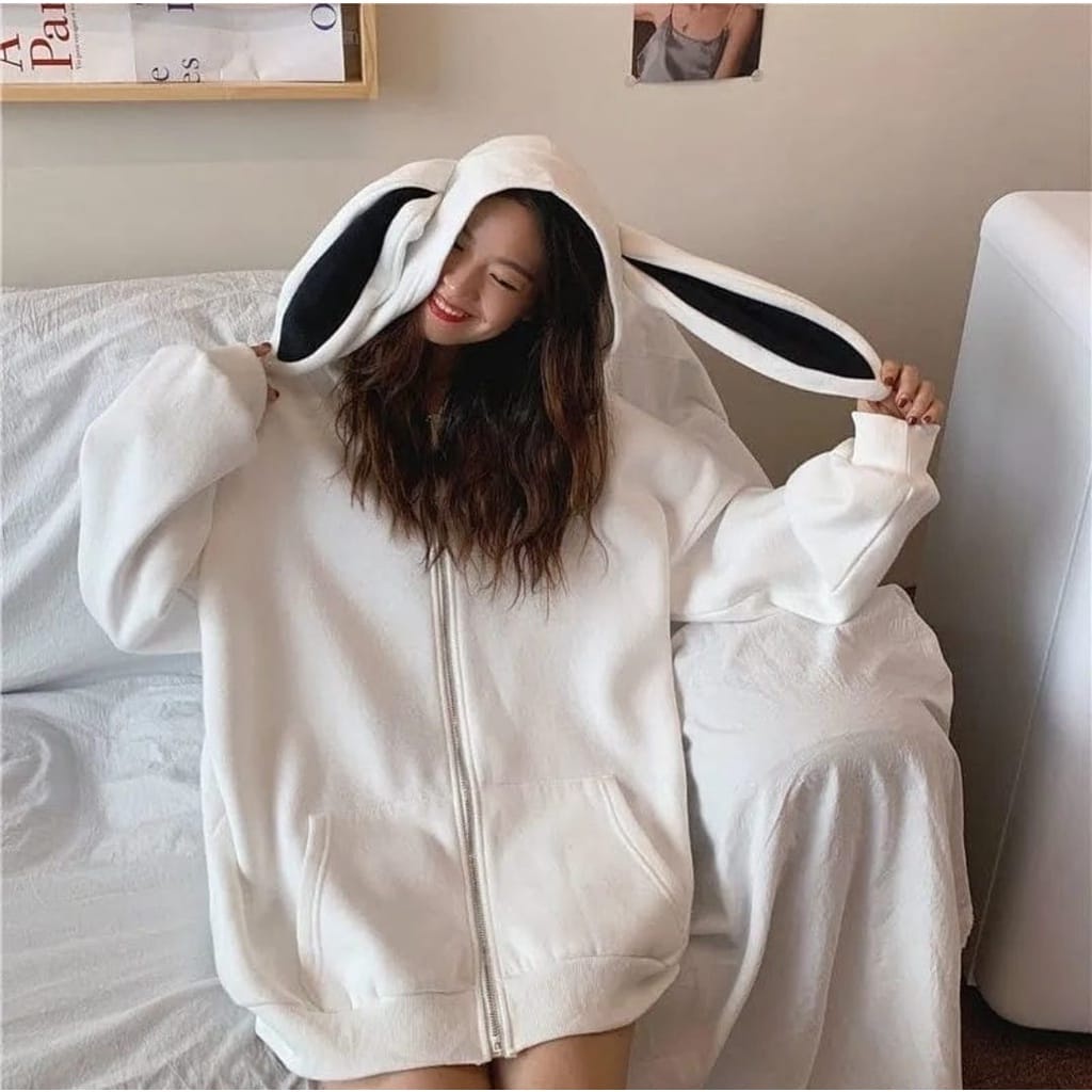 XXL RABBIT ZIPER HOODIE OVERSIZE WANITA - SWEATER JAKET HOODIE LUCU KOREAN STYLE