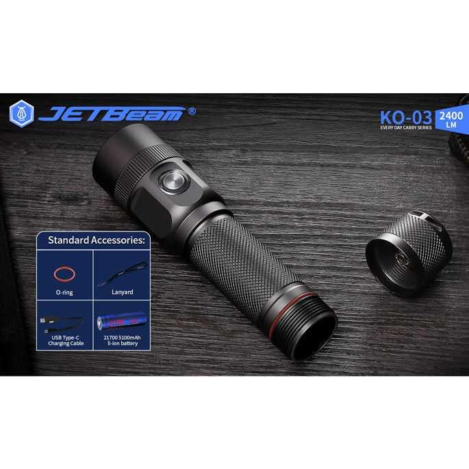 JETBeam Senter LED EDC Flashlight Luminus SST-70 2400 Lumens - KO-03 - Black