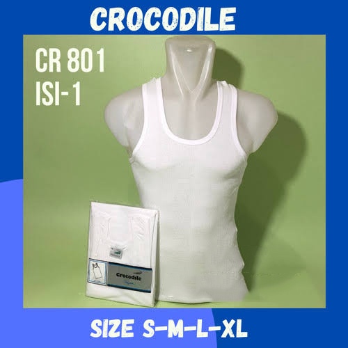 1 Pcs Kaos Dalam Crocodile 801 - Singlet / Pakaian Dalam Pria - Bahan Salur Warna Putih