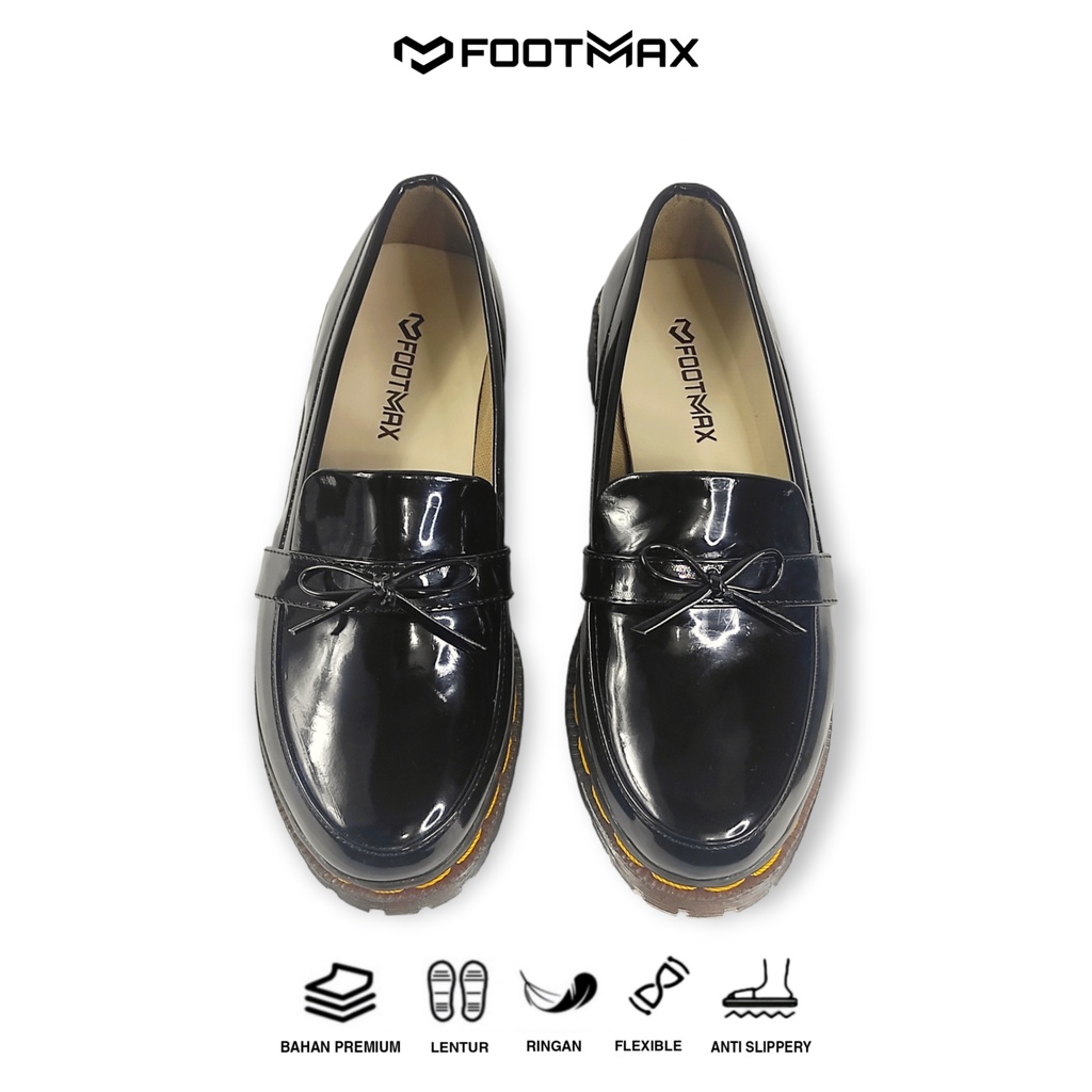 Sepatu Docmart Wanita Hitam Kilap Sepatu Wanita Loafer Slip On Sepatu Kerja Wanita Casual Formal Termurah