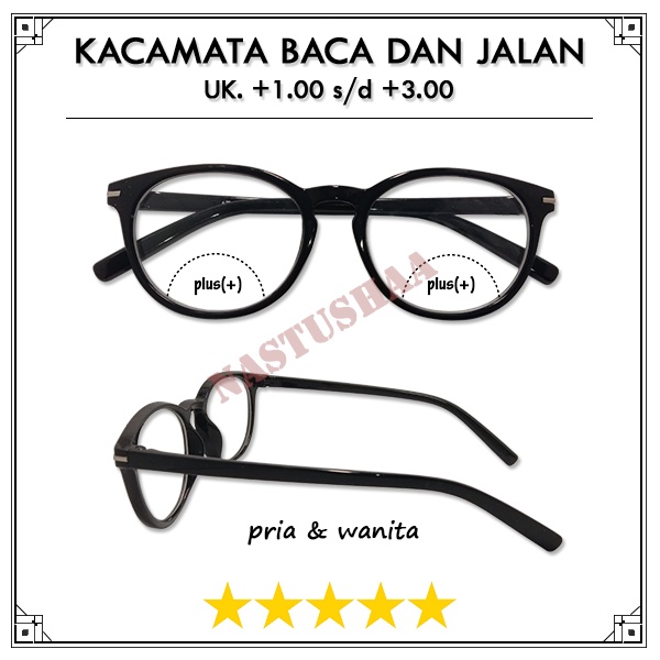 Kacamata Baca Lensa Double Frame Oval Hitam Untuk Baca dan Jalan +1.00 sd +3.00 Kacamata Rabun Dekat NOCASE