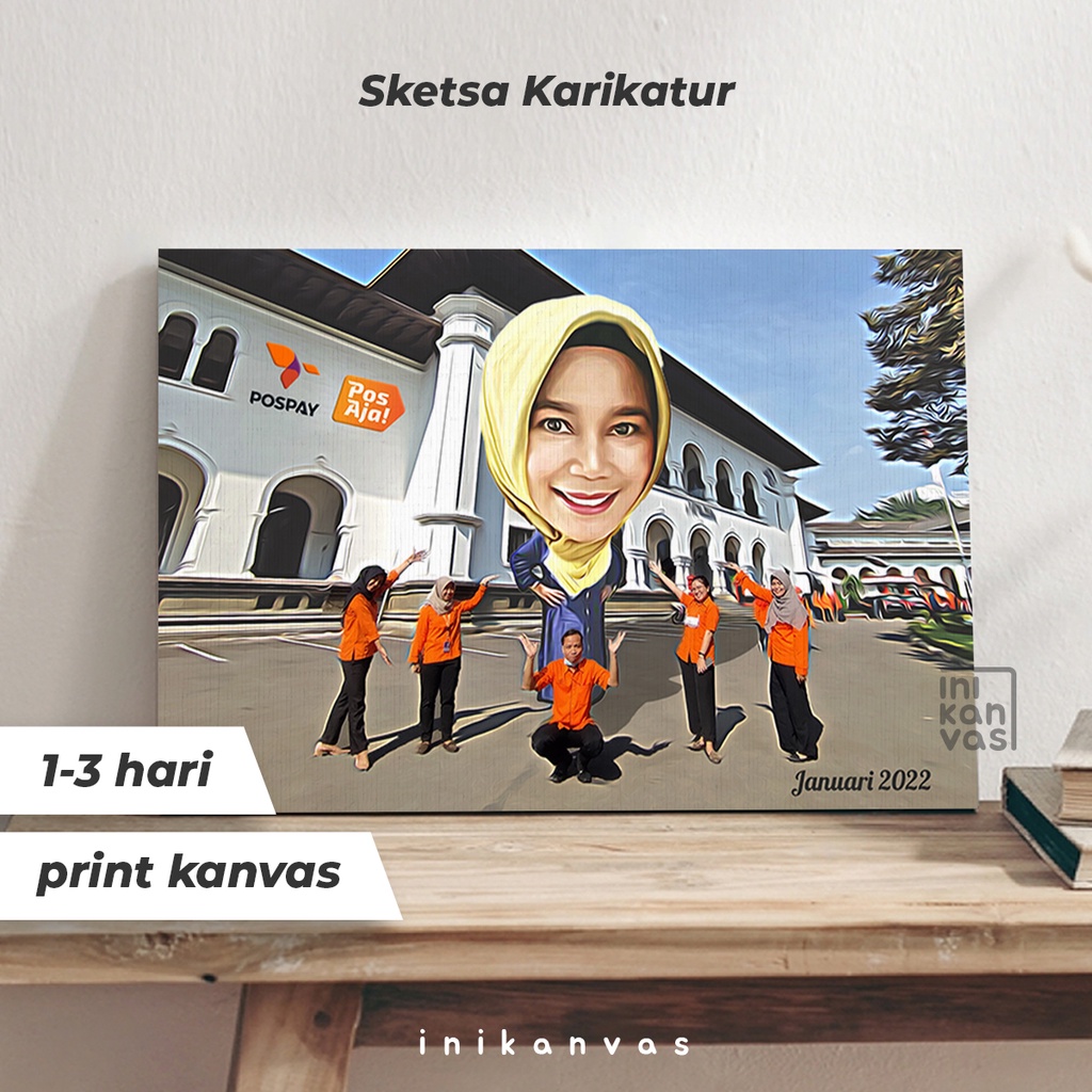 KARIKATUR SKETSA KANVAS 40 x 50cm lukis gambar foto wajah - hadiah perpisahan kantor resign