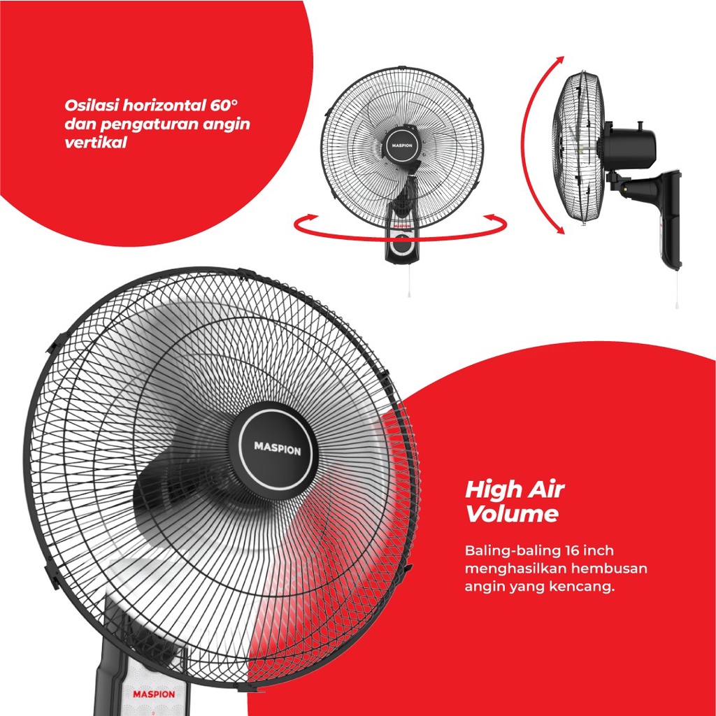 MASPION MWF 1609 K / WALL FAN 16 IN / KIPAS ANGIN DINDING / MWF1609K