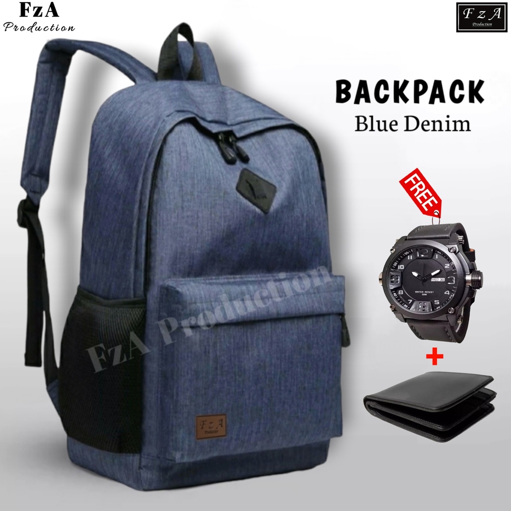 FzA Official - Tas Ransel Gendong Laptop Distro Sekolah Kuliah Pria Wanita Backpack Murah Original Tas Punggung Laptop - Blue DNM