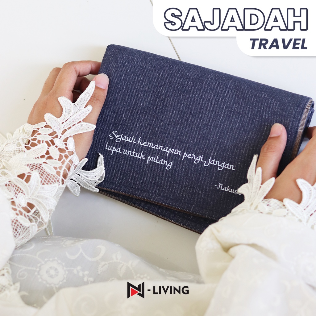 N-LIVING - Sajadah Katun Travel Pouch Linen Praktis Motif Kotak + Free Tasbih Sajadah Travelling Souvenir