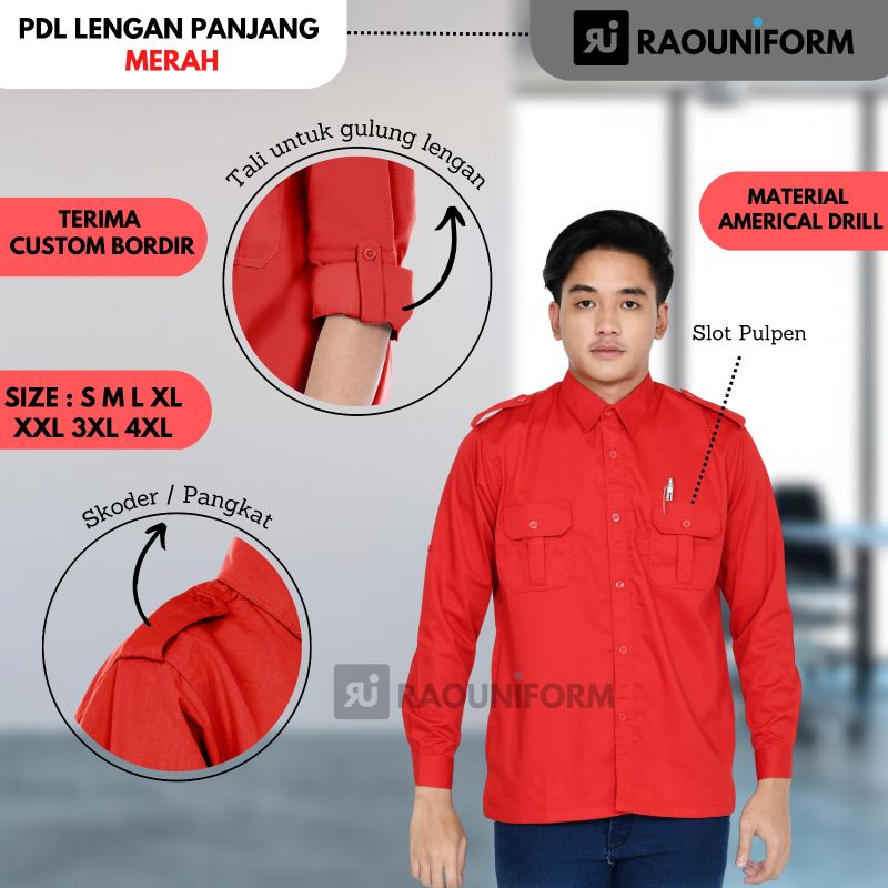 Kemeja PDL Lengan Panjang Pria/Seragam PDL Custom Bordir/Baju PDL Panjang/Kemeja Kerja Lapangan Pria/Seragam Kerja Pria Lengan Panjang