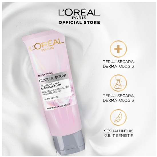 L'Oreal Paris Glycolic Bright Daily Cleanser Foam - 50/100ml Skin Facial Wash Glyco Loreal