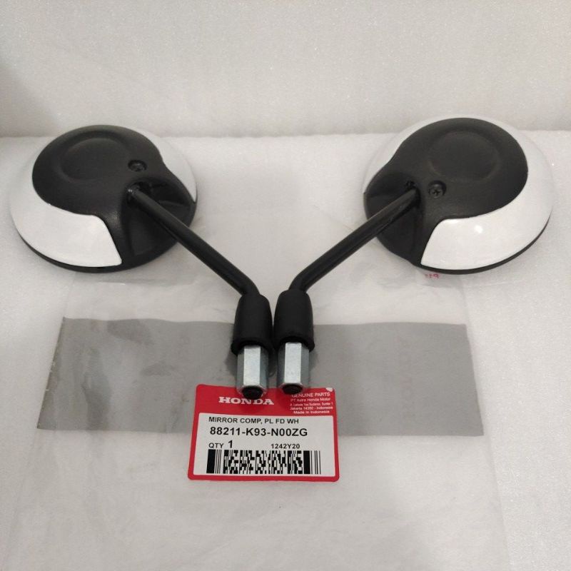 Kaca Spion White Putih Tangkai Hitam set + KARET Kanan & Kiri Honda Scoopy Esp Original