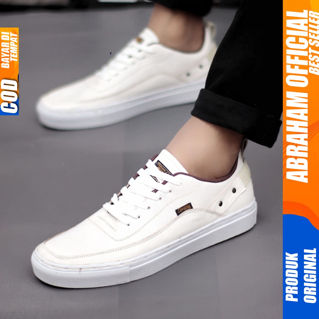 Sepatu Casual Pria Sneakers Hitam Kasual Kulit Asli Kerja Kuliah Kantor Kondangan Pesta Fashion Shoes Terbaru Sneker Original CYRE ABRAHAM