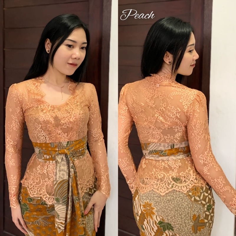 kebaya metalik glossy bahu kerut