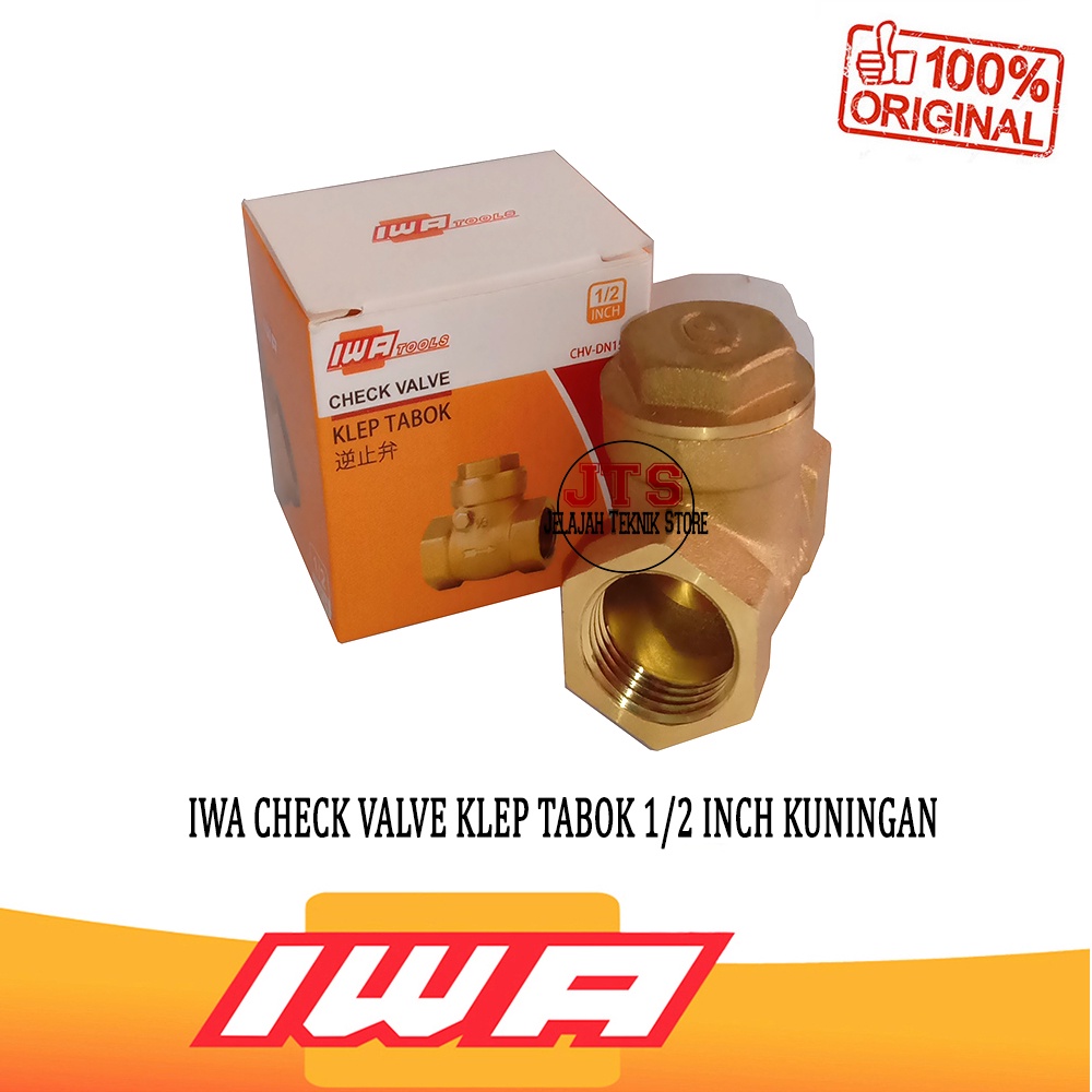 IWA Check Valve 1/2 Inch Klep Tabok Neple Pipa Kuningan Untuk Air Searah / Neple Air Katup Satu Arah