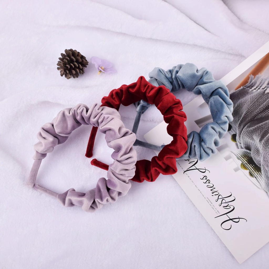 Bando Scrunchie Serut Satin Besar Korea Murah Import - Headband Ruffle Kerut