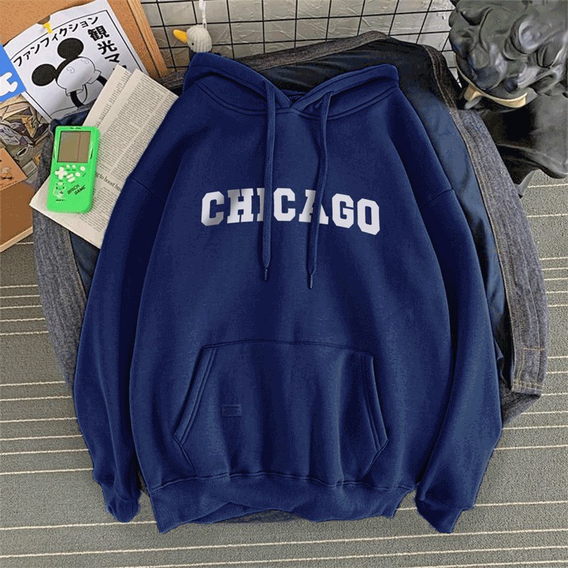 Parisdivarious Sweater Hoodie Jemper Chicago Bahan Fleece Size S - XXL (Pria &amp; Wanita)