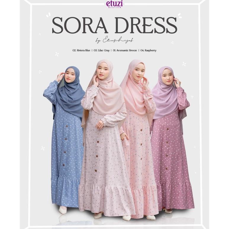 TERLARIS Sora Dress Gamis Remaja Motif Polkadot Busui Syari Bahan Syaqila By Etuzi Murah