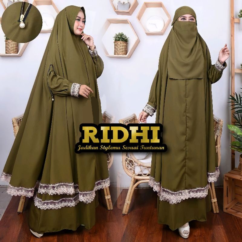 (Army) Set Setelan Gamis Malaika lengan khimar Resleting Bolong Roundhand zipper Renda free cadar ba
