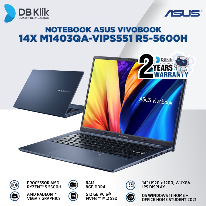 Jual Notebook ASUS Vivobook 14X M1403QA-VIPS551 R5-5600H 8/512G