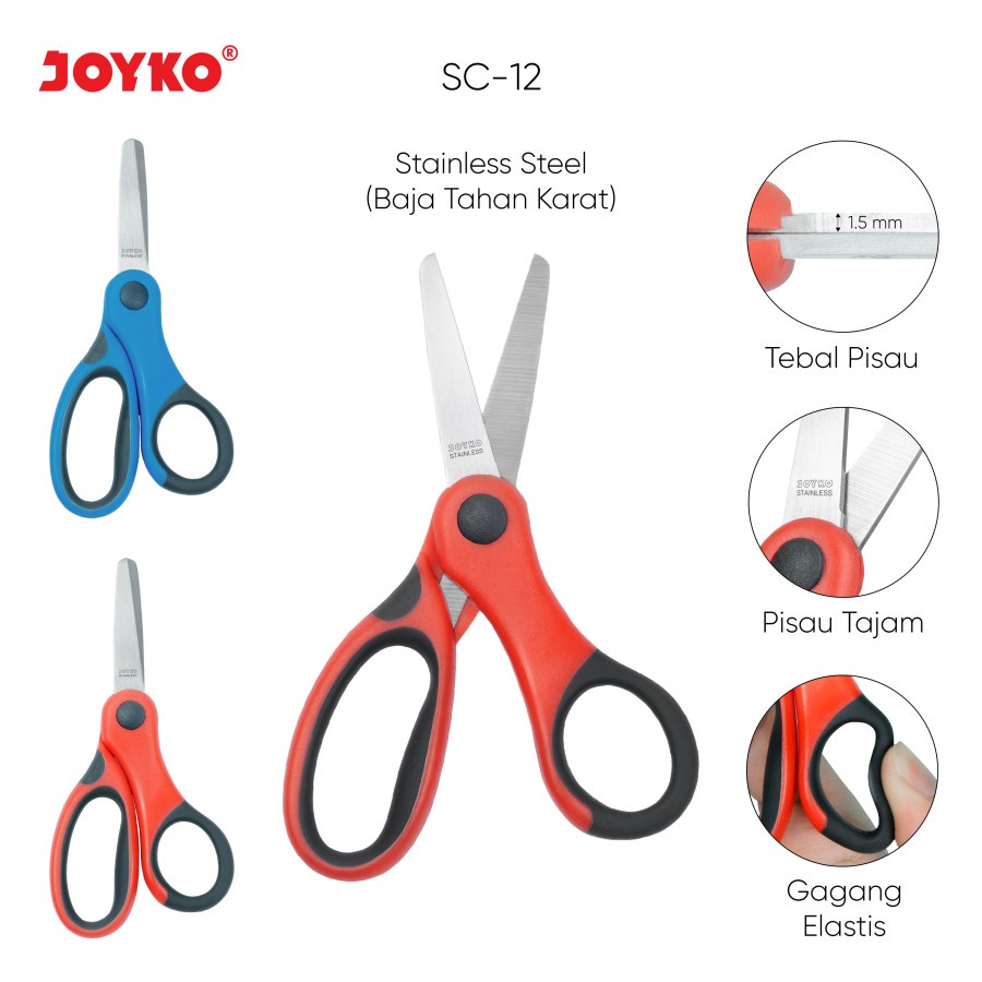 Scissors / Gunting Joyko SC-12 / Elastic Handle / Gagang Elastis