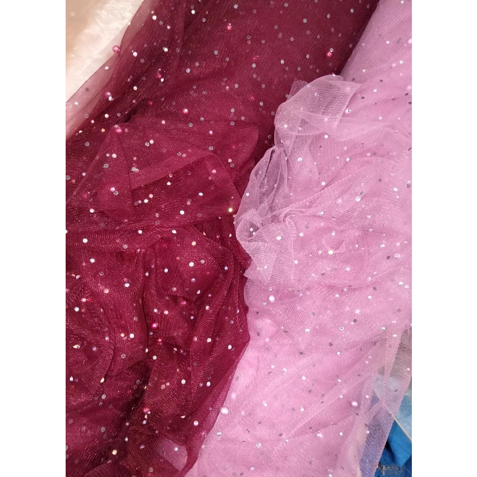 Kain Tile Mutiara Glitter Bahan Soft Tulle Polos Gliter Meteran