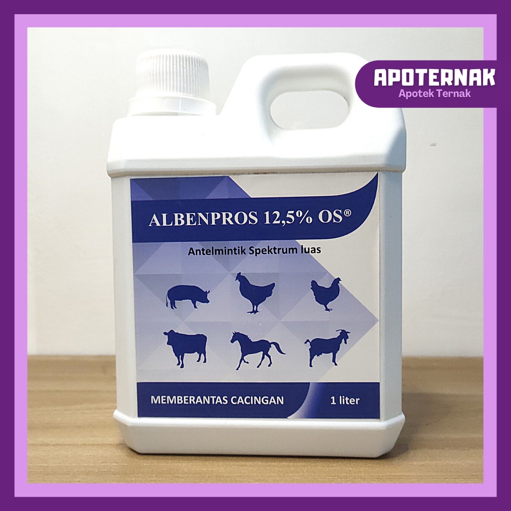 ALBENPROS 12.5% OS 1 Liter | Obat Cacing Ampuh Oral Untuk Sapi kambing Domba Unggas Rasa Blubery | Vadco