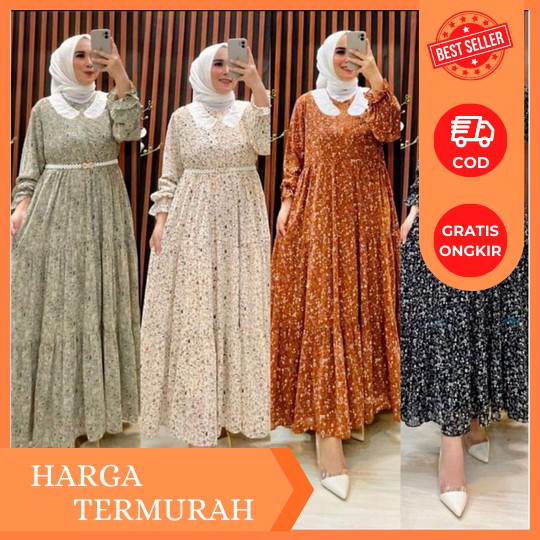 Baju Gamis Wanita Terbaru 2023 Dress Remaja Kekinian Model Muslim Syari Dres Dewasa Set Warna Sage M
