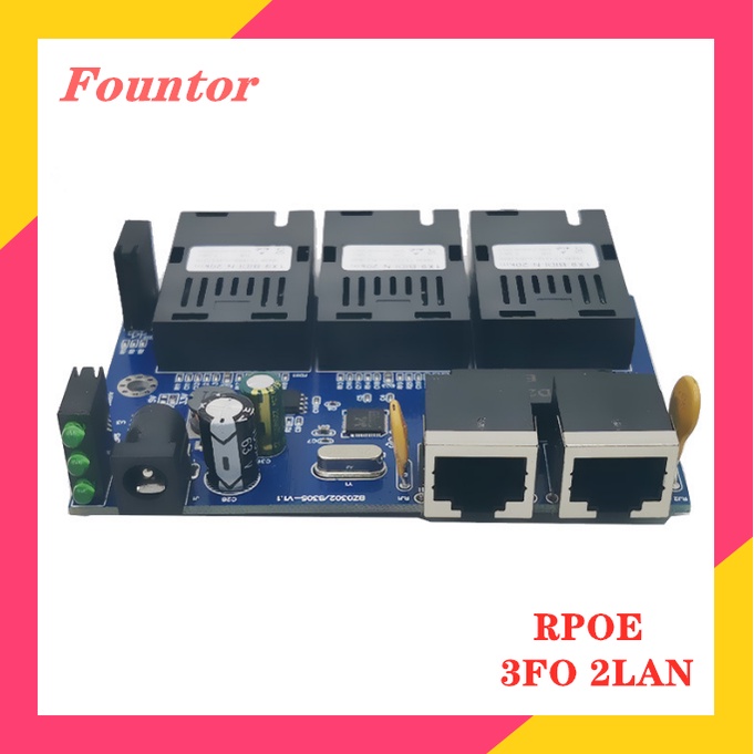 10/100M RPOE 3sc 2RJ45 PCBA Board 25KM Reverse POE 3F2E Fiber Optic Media Converter PCBA