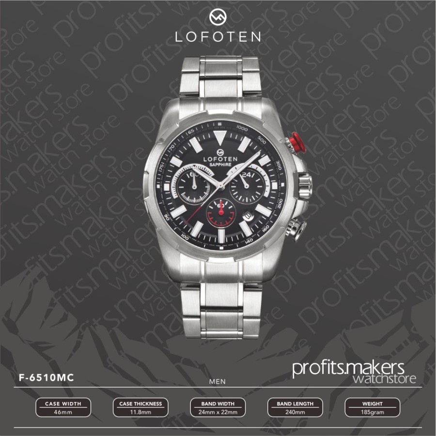 LOFOTEN 6510 Jam Tangan Pria Analog Sapphire Chronograph Date Original - Silver Hitam