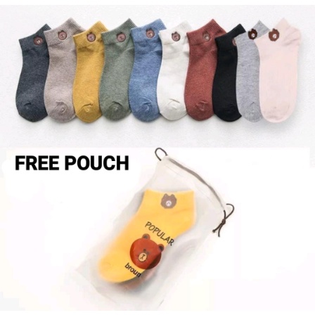 (GS) Isi 10 Pasang Kaos Kaki FREE POUCH AB51 / Kaos Kaki Murah / Kaos Kaki Motif Bear