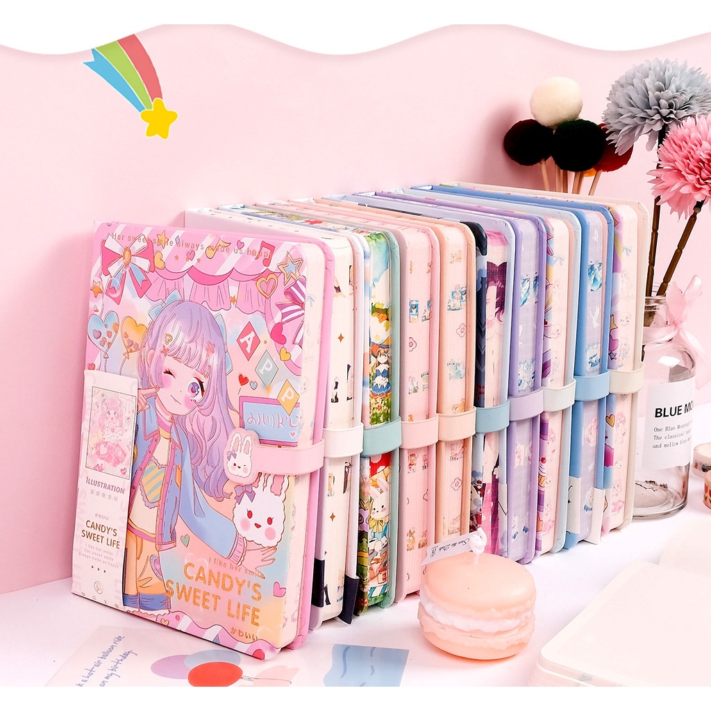 BUKU DIARY JOURNALING SCARPBOOK HARDCOVER KANCING MAGNET MOTIF ANIME LUCU CATATAN HARIAN BUKU MEMO ISI 128 LEMBAR BERWARNA @banyak