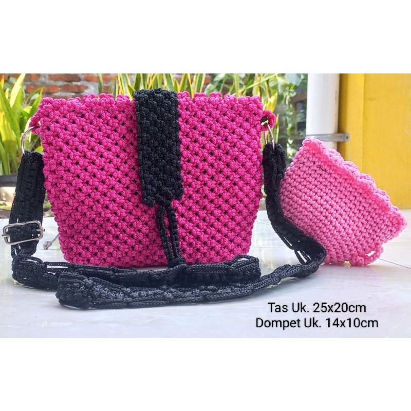 Tas Rajut Tutup Lonceng Tas Tali kur Selempang Wanita Motif Polos Terbaru 2022 Kekinian Tali Panjang