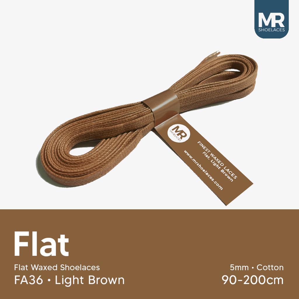 MR Shoelaces FA36 Light Brown Coklat Muda - Tali Sepatu Lilin 5mm Gepeng Flat Pipih (Waxed Laces) 70cm 80cm 90cm 100cm 120cm 130cm 140cm 150cm 200cm - Premium Shoelace