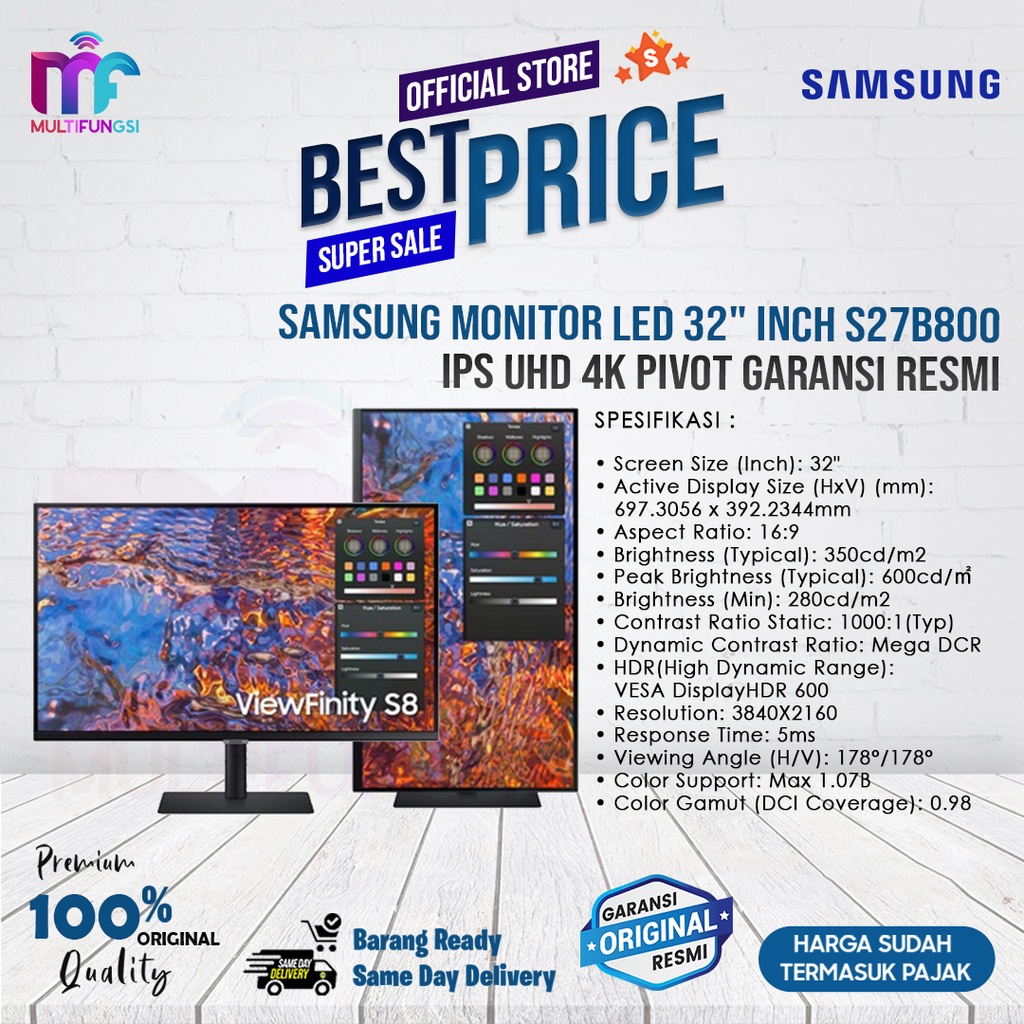 Samsung Monitor LED 32&quot; Inch S32B800 IPS UHD 4K Pivot Garansi Resmi