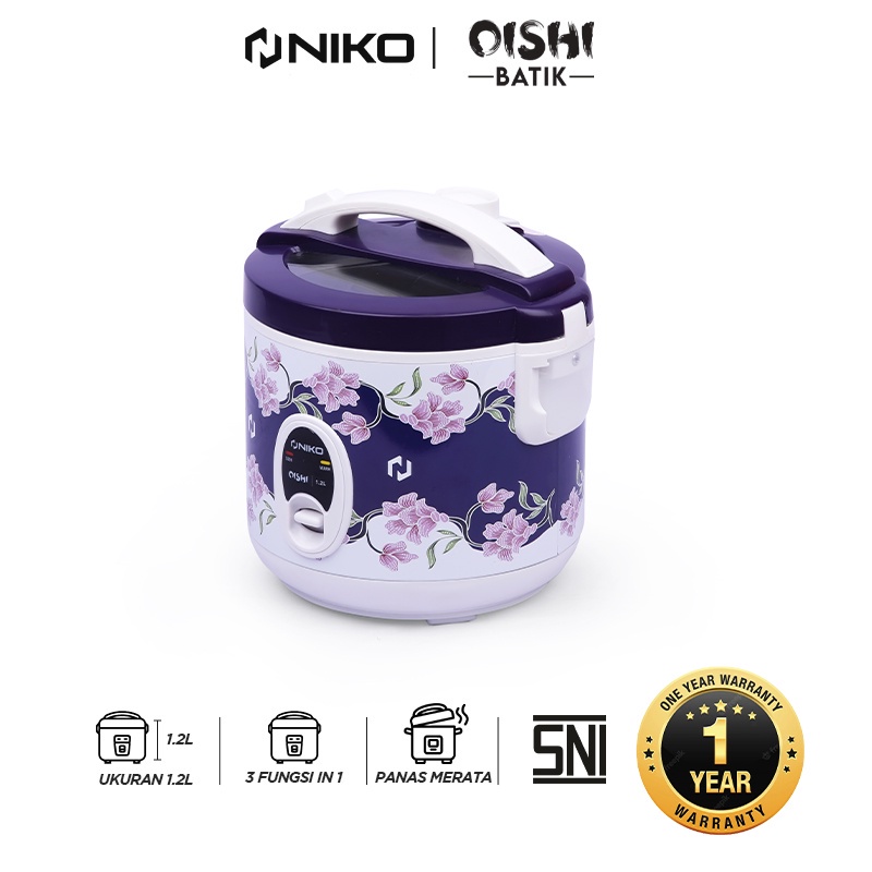 PROMO Mejikom NIKO OISHI BATIK 1.2 Liter Rice Cooker TUTUP KACA Transparan 100% ANTI LENGKET 300 Watt - 3 in 1 Menanak, Menghangatkan dan Mengukus - FAMOUS STAR SHOP