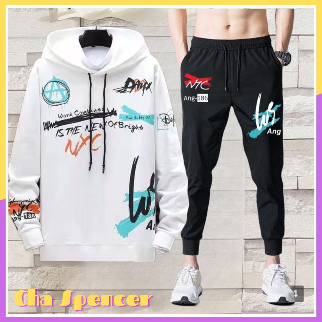 Baju Setelan Celana Panjang Set Hoodie 2in1 Pria Dewasa Santai Joging Fitness Distro Murah Keren Tre