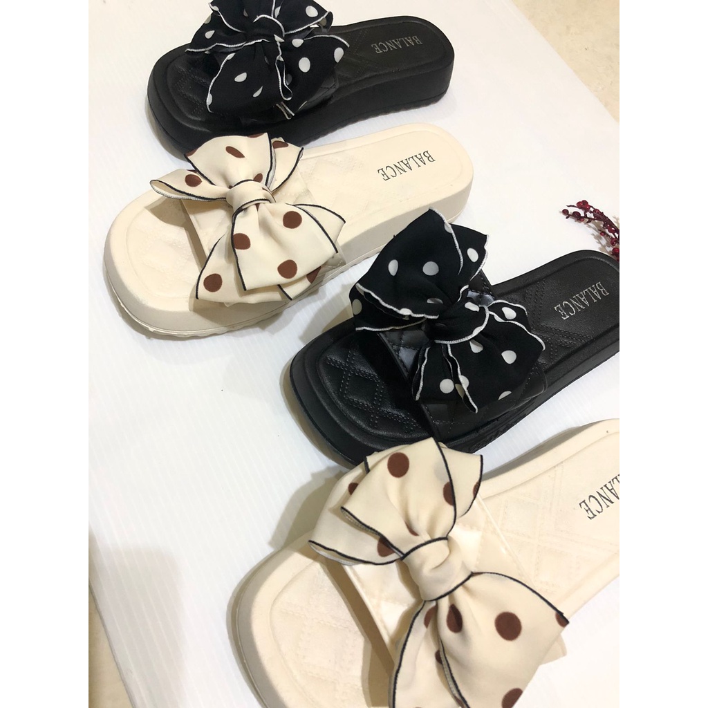 Sandal Jelly Slop Wanita Karet Kekinian Korea Pita Polkadot BALANCE 293-3