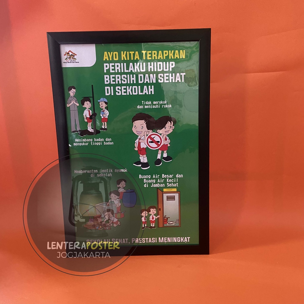 Poster Sekolah PHBS Hijau + Pigura A3 - Ayo Terapkan PHBS Di Sekolah