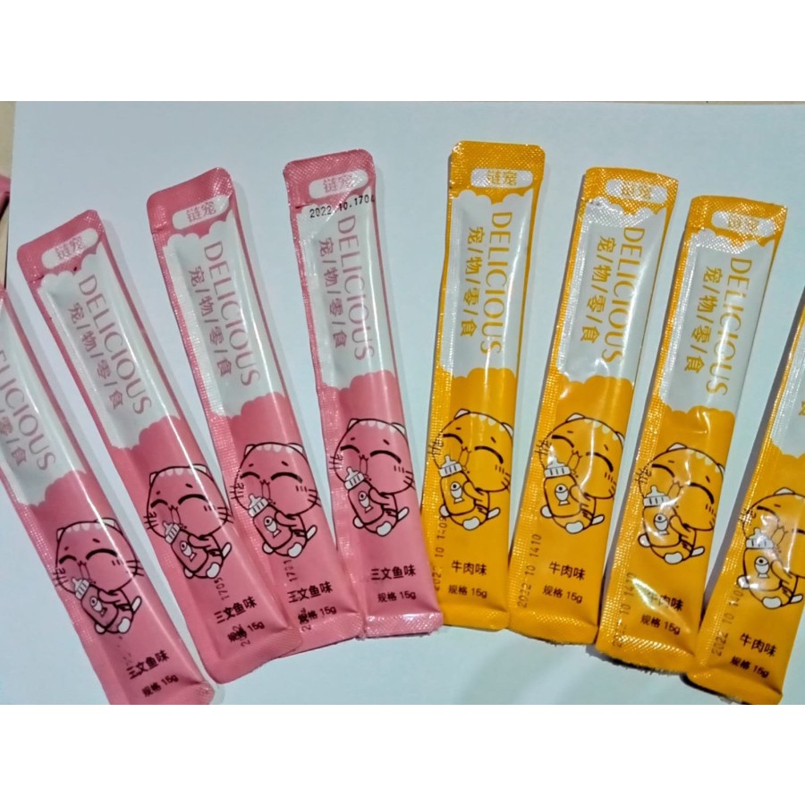 Snack kucing DELICIOUS 15 GR-SetaraBioCreamyNoBioCreamy/PCS