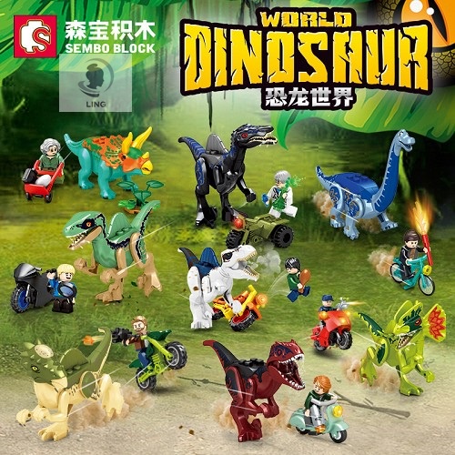Sembo Block Dinosaur + Minifigure + Motor + Mobil